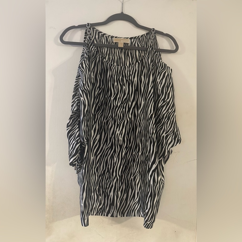 Michael Kors Cold Shoulder Chain Accent Zebra Print